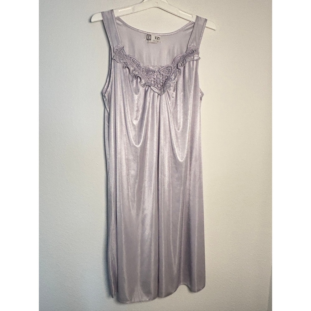 Ezi Womens Lavender Purple Shimmer Nightgown Lace Trim Ruffle Sleep Dress Large